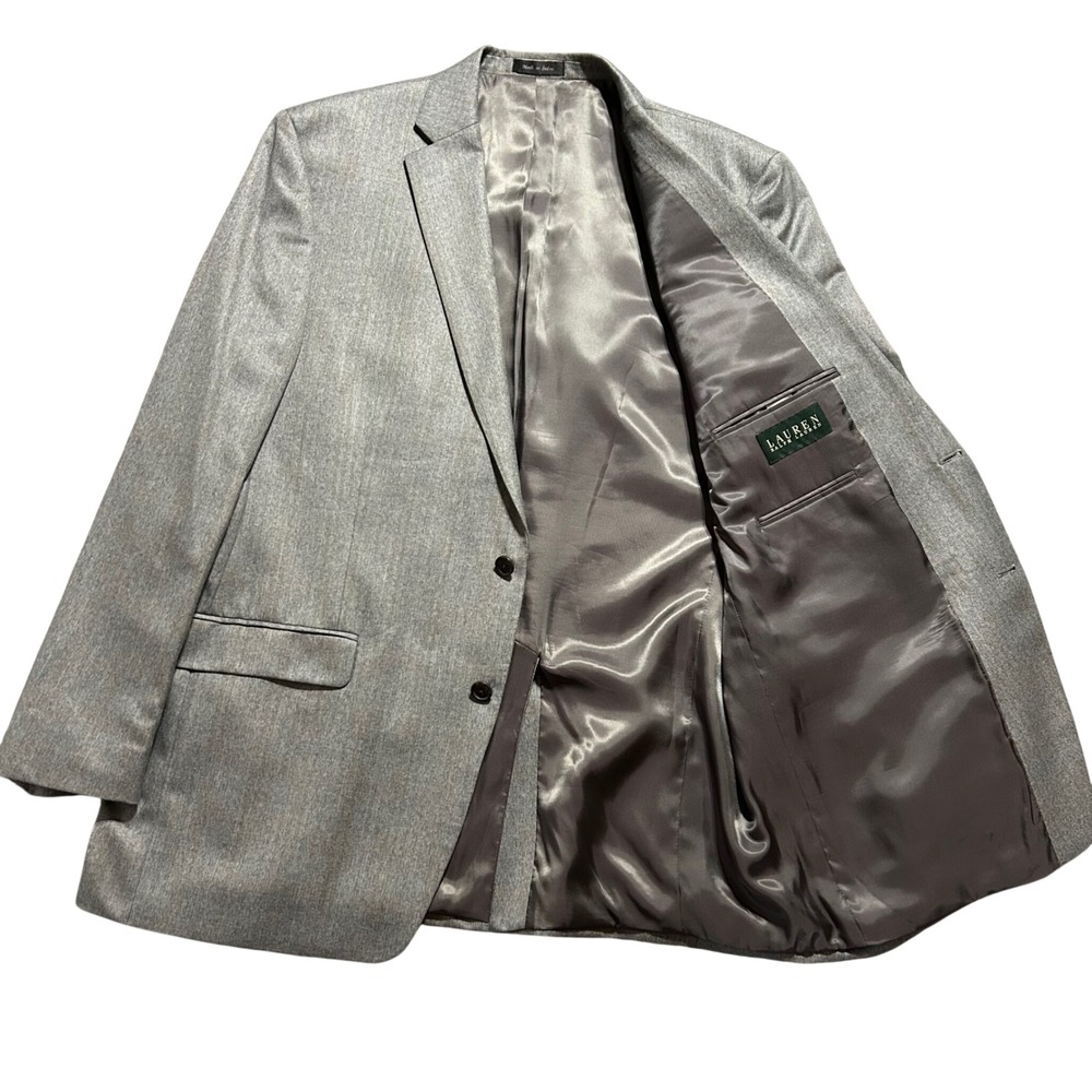 Lauren Ralph Lauren Blazer Mens 46L Grey Herringbone Two Button Sport Coat